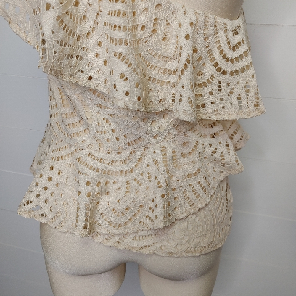 Highline Embroidered Lace One-shoulder Ruffle Top S/M - Picture 7 of 10